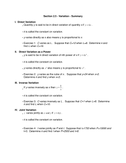 Section 2.5 - Variation - Summary I. Direct Variation