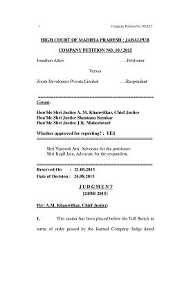 JABALPUR COMPANY PETITION NO. 10 / 2015 Jonathan Allen
