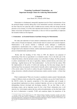 Promoting Coordinated Urbanization - an Important