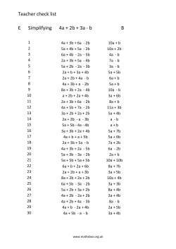 Teacher check list E Simplifying 4a + 2b + 3a - b B