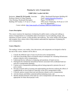 Planning for Active Transportation URBP (504) 3 credits Fall 2016