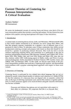 Current Theories of Centering for Pronoun Interpretation: A Critical