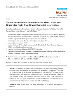 Natural Occurrence of Ochratoxin A in Musts, Wines and Grape Vine