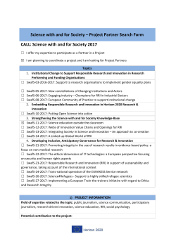 Science with and for Society &ndash; Project Partner Search Form CALL
