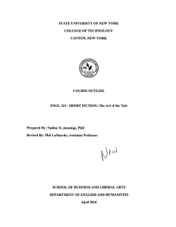 ENGL 315 Short Fiction: The Art of the Tale