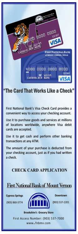 Consumer Check Card Application - First National Bank of Mount