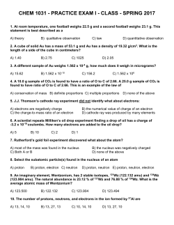 Chemistry 1031 Practice Exam 1