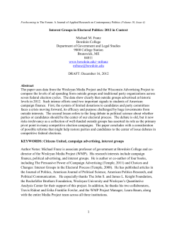 Interest Groups in Electoral Politics: 2012 in Context Michael M
