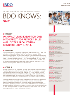 MANUFACTURING EXEMPTION GOES INTO EFFECT FOR