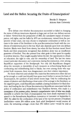 Land and the Ballot: Securing the Fruits of Emancipation?
