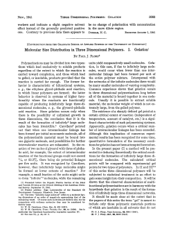 Molecular Size Distribution in Three Dimensional Polymers. I. Gelation`