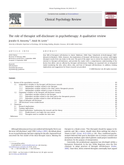 The role of therapist self-disclosure in psychotherapy: A