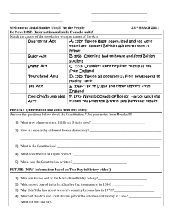 Quartering Act A. 1767- Tax on glass, paper, lead and