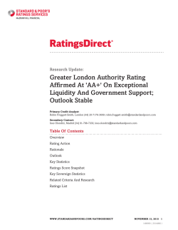 Greater London Authority Rating Affirmed At `AA+`