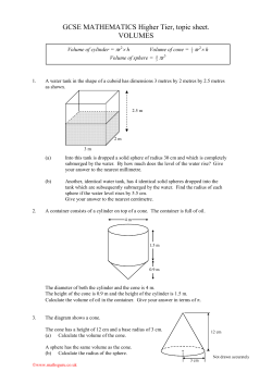 GCSE MATHEMATICS Higher Tier, topic sheet. VOLUMES