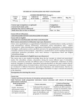 STUDIES OF COLONIALISM AND POST-COLONIALISM