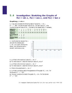 5.4 Investigation: Sketching the Graphs of f(x) = sin x, f(x) = cos x