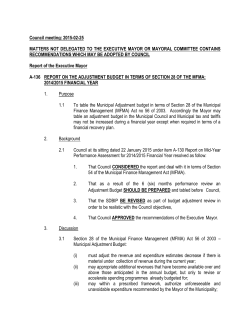 Council meeting: 2015-02-25 MATTERS NOT DELEGATED TO THE