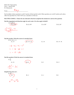Math 102: Trigonometry Test 4 Winter 2016 Dr. Matsumoto