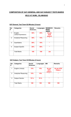 composition of gat-general and gat-subject tests marks held at numl