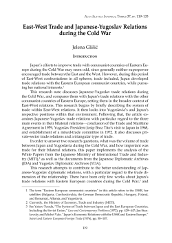 East-West Trade and Japanese-Yugoslav Relations during the Cold