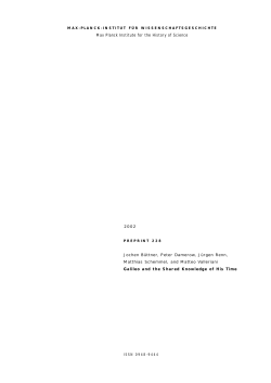 Max Planck Institute for the History of Science Galileo and the