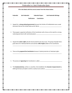Federalist vs. Anti-Federalist Quiz