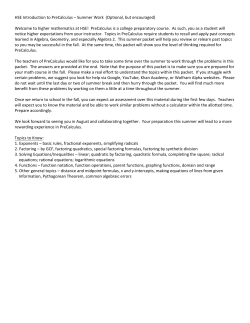 HSE Introduction to PreCalculus &ndash; Summer Work (Optional, but