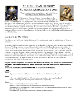 AP EUROPEAN HISTORY SUMMER ASSIGNMENT 2015