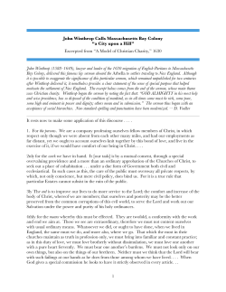 John Winthrop Calls Massachusetts Bay Colony