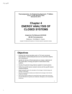 Chapter 4 ENERGY ANALYSIS OF CLOSED SYSTEMS