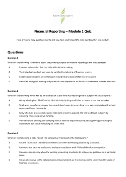 Financial Reporting &ndash; Module 1 Quiz Questions