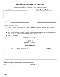 Scheduled Personal Property Coverage Application