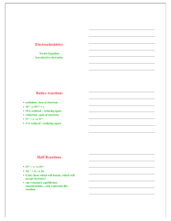 Electrochemistry Redox reactions Half Reactions