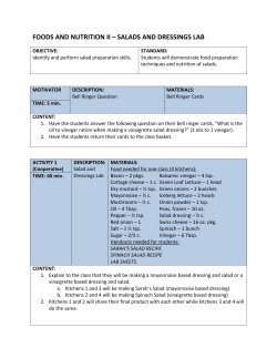 FOODS AND NUTRITION II &ndash; SALADS AND DRESSINGS LAB