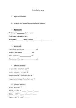 Neutralisation recap 1. Define neutralisation 2. Write the ionic