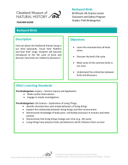 Ohio`s Learning Standards Backyard Birds Description Objectives