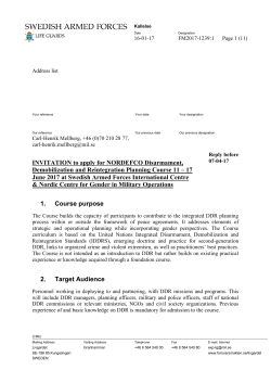 INVITATION to apply for NORDEFCO Disarmament, Demobilization