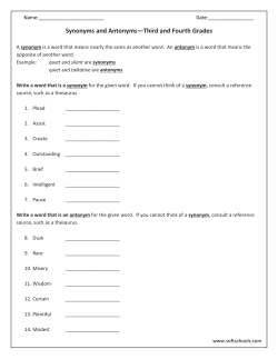 Synonyms and Antonyms&mdash;Third and Fourth Grades