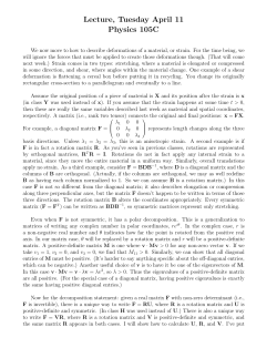 Lecture, Tuesday April 11 Physics 105C