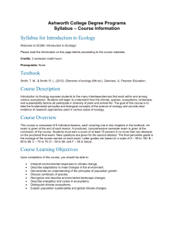 Syllabus for Introduction to Ecology Textbook