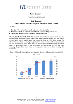 Most Active Venture Capital Funds in Israel - 2013