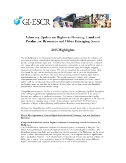 Advocacy Update on Rights to Housing, Land and Productive