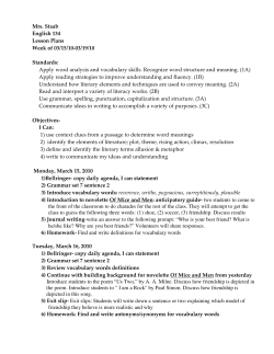 Mrs. Staab English 134 Lesson Plans Week of 03/15