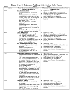 Chapter 10 and 11 Earthquakes Test Study Guide: Geology 1P, Mr