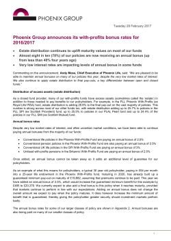 Phoenix Group announces its with-profits bonus rates for 2016/2017