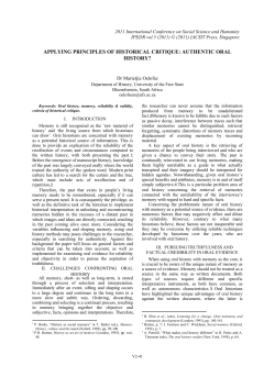 applying principles of historical critique: authentic oral history?