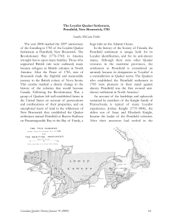 The Loyalist Quaker Settlement, Pennfield, New Brunswick, 1783