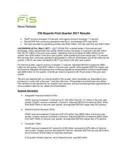 News Release FIS Reports First Quarter 2017 Results