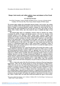 Hunger, food security and welfare policies: Issues and debates in